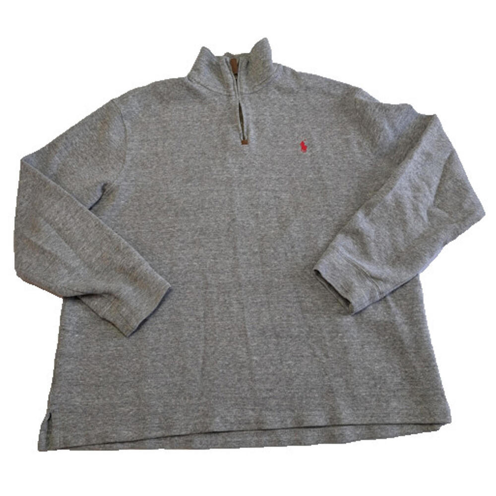 Ralph Lauren Men's Quarter Zip 100% Cotton Pullover Sweater, XL Heather Grey